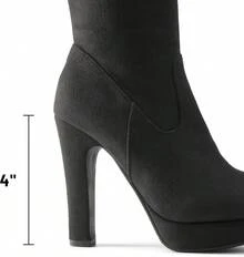Women's Black Chunky Thigh High Over Knee High Heel Boots - 2025 Style - Sarahi-blacknubuck - Xem 9