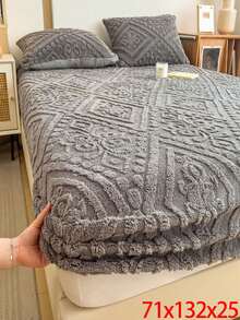 1件装仿羊羔绒床单，床上用品，床罩，平铺床单，床垫保护套，纯色床单，多种颜色可选，简约欧式家纺风格。适用于单人床、双人床、大号床、特大号床。舒适保暖的床垫保护垫，柔软防起球床罩，亲肤床单。 - 歐式絨床單-經典灰 - 查看 16