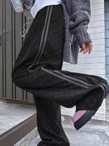 可爱复古日系高腰显瘦波点直筒休闲裤