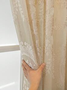 1 件米色提花薄纱窗帘 - 奢华柔软垂坠窗帘，杆袋设计，适用于客厅和卧室 - 轻薄透气的窗帘，客厅窗帘，卧室窗帘 - 米色 - 查看 7