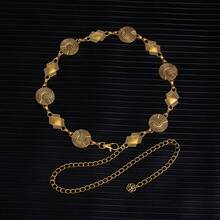 1pc Adjustable Metal Disc Waist Chain, Women Dress Accessory Waist Belt, Versatile For Sweater, Bohemian Style Slimming Waist Cincher