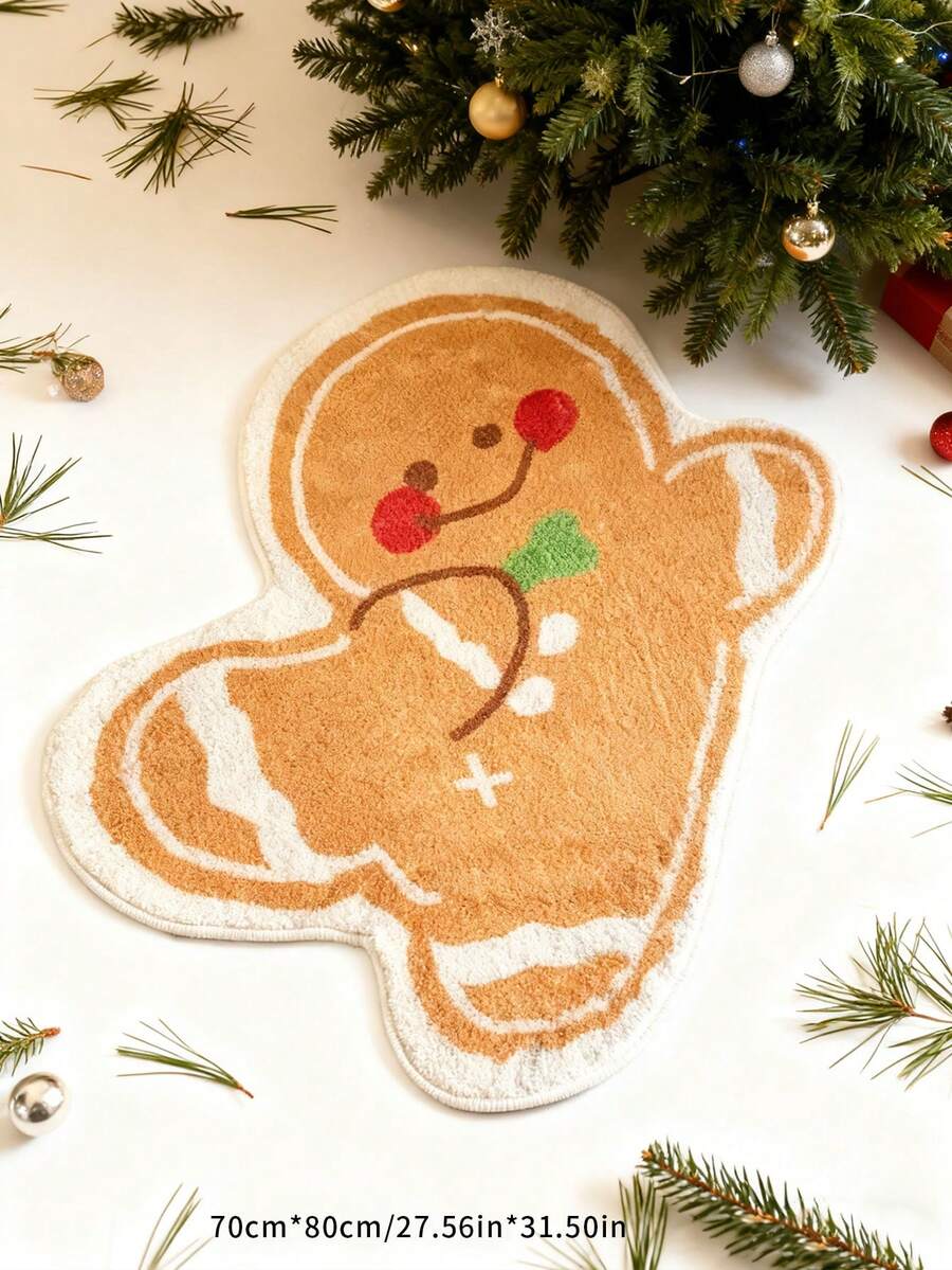 1pc Gingerbread Man Shaped Novelty Carpet, Warm-Hearted Christmas ...