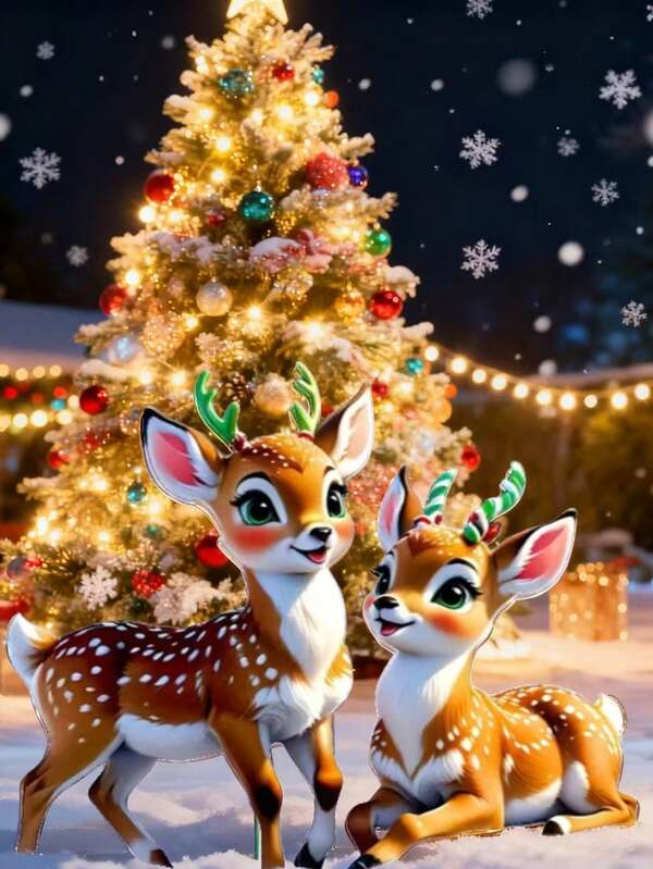 1pc Christmas Reindeer Garden , 2D Acrylic Animal Statue, No Battery Required, Outdoor Lawn Decor For Holiday Season