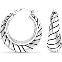 925 Sterling Silver Hoop Earrings SMALL Italian Inspired Filigree Hoop Earrings Lightweight Click Top Antique Oxidized Jewelry Small Chunky Filigree Earring Hoops For Women