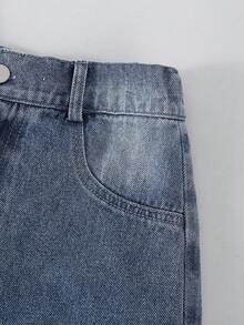 1 件女童休闲街头风格舒适日常穿着实用牛仔裤，秋冬新品 - 中等水洗藍 - 查看 4