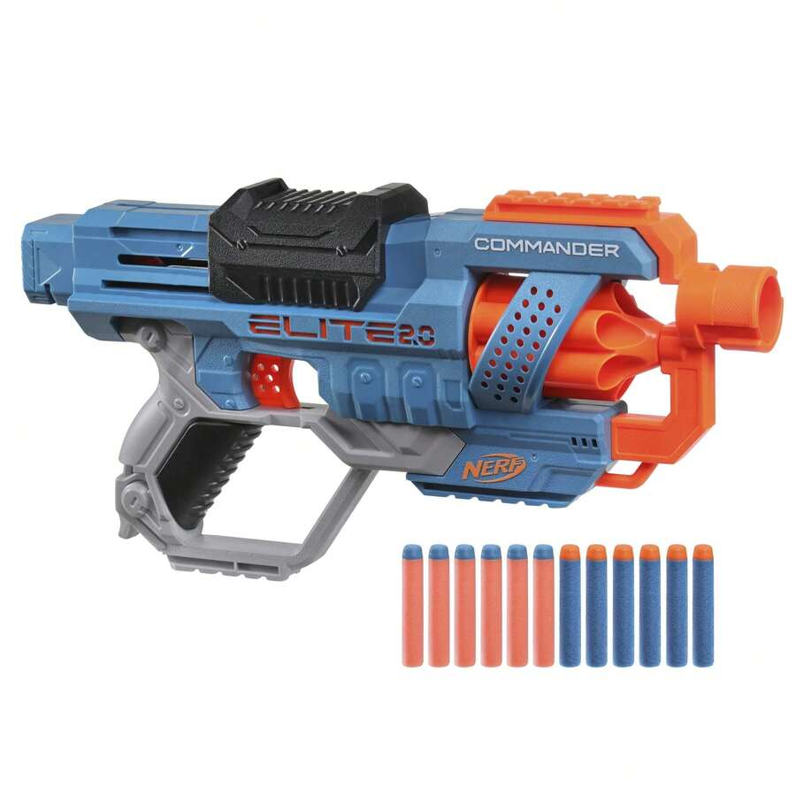 Blaster Commander 2. 0 - 6 Cañones, 12 Dardos, Tambor Giratorio de 6 Dardos, Rieles Ácticos, Barril - Juguete de Plástico Multicolor para Niños a Partir de 8 Años - Multicolor - Ver 1
