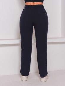 Women's Simple Pocket Knot Drawstring School Pants - Rửa trung bình - Xem 6
