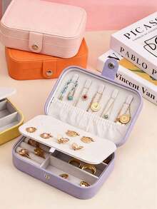 1个大容量首饰盒，分隔式首饰收纳盒，便携式旅行首饰整理盒，适用于口红、项链、戒指、香水等，旅行必备，大学宿舍必备，送朋友、女性、万圣节、圣诞节礼物 - 彩色 - 查看 3