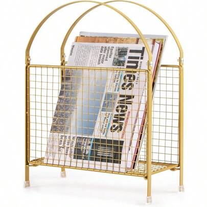 Freestanding Magazine Rack Modern Touch Handbag Design Magazine Organizer Metal Holder For Newspaper Books Vinyl Record Gold