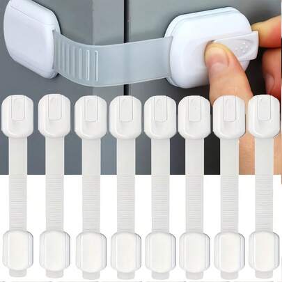 8/6/4 szt. blokad dla dzieci, szybkie i łatwe w montażu blokady do szafek z klejem 3M, bez śrub i magnesów, wielofunkcyjne, odpowiednie do mebli, kuchni, piekarnika, deski sedesowej – biały plastik