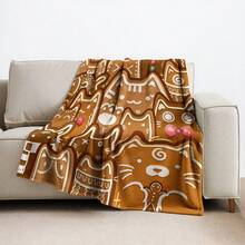 1 Stück Katzenmotiv Lebkuchen bedruckte superweiches Fleece Decke, Damen Überwurf Decke, Flanell Material, Weihnachtsgeschenk für Familie und Freunde, warm und praktisch für Schlafzimmer, Wohnzimmer, Weihnachtsdekoration, Büronickerchen, Camping Picknick, braune Decke