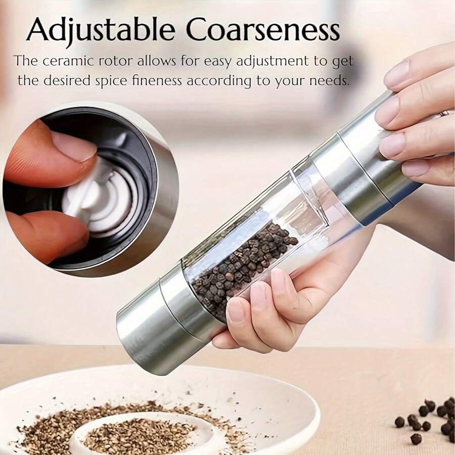 1pc Manual Dual-Head Spice Grinder - Heavy Duty Structure, Transparent Window, Suitable For Kitchen, Restaurant, Home - No Electricity Needed, Easy To Clean Seasoning Bottle, Kitchen Essential, Modern Design, Durable Plastic, Salt & Pepper Mill, Cooking Enthusiast