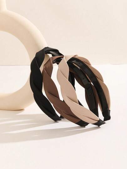 3pcs Women's Fashion Simple Solid Color Casual Polyester Anti-Slip Headbands, Suitable For Girls' Daily Use, Autumn/Winter Braided Hair Accessories ,Hair Hair Hoop