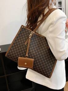 Bolso de mano con capacidad grande y estampado, con bolsita pequeña