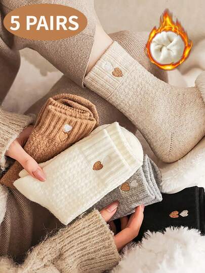 1/5 paires de chaussettes mi-mollet épaisses, chaudes et confortables pour femmes, convenant pour la maison, les sports, les activités extérieures, l'automne/l'hiver