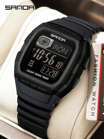 SANDA. SANDA 2208 Sports Fashion Electronic Watch Square Multifunction Calendar Countdown Men Women Luminous Casual Digital Watches
