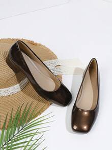 Nuevos zapatos de mujer con punta cuadrada y escote bajo, zapatos con tacón grueso de talla grande, suela blanda y cómoda antideslizante, para todas las estaciones - Marrón - Ver 6