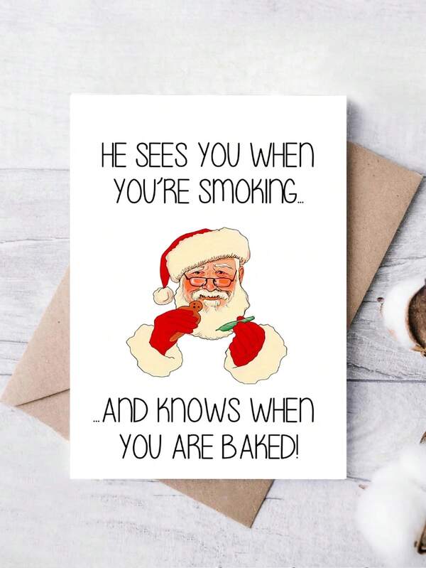 Humorous Santa Christmas Card With Envelope - "He Sees You When You're Smoking" Message - Ideal For Holiday Greetings, Family, Friends & Colleagues - Festive Santa Illustration, Christmas Gifts