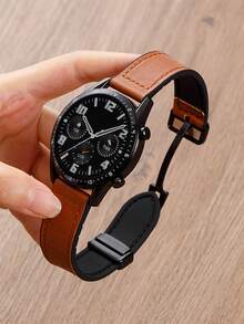 1 件硅胶皮革磁性替换表带，兼容华为，兼容 Fitbit Versa 2 1，兼容三星 Galaxy Watch 6 5 4 40mm 44mm，Galaxy Watch 5 Pro 45mm/Watch 6 4 Classic 42mm 46mm 43mm 47mm/Active 2，男女适用，适合 20mm 和 22mm 表带 - 棕色 - 查看 4