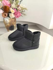 1 Pair 2025 New Toddler/Kids Anti-Slip Waterproof Soft Sole Thermal Lined Snow Boots - Black - View 11