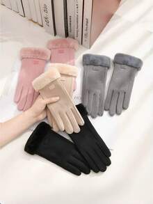 1 Pair Women's Solid Color Fleece Gloves, Touchscreen Capable, Warm Lining, Suitable For Cycling, Commuting, Versatile For Autumn/Winter - Multicolor - View 7