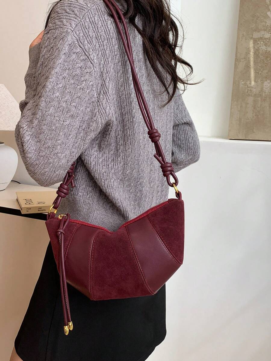 Bolso cruzado pequeño de diseño de cuerno de buey mate premium, estilo único para mujer - Burdeos - Ver 1