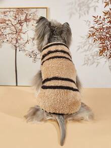 1件可爱条纹图案猫狗通用宠物背心，秋冬季保暖毛绒宠物外套 - 彩色 - 查看 3