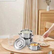 Conjunto de 3 Recipientes de Armazenamento de Alimentos em Aço Inoxidável à Prova de Odor, Utensílios Ideais para Presente com Tampa para Armazenar Sobras - Prata - Visão 6