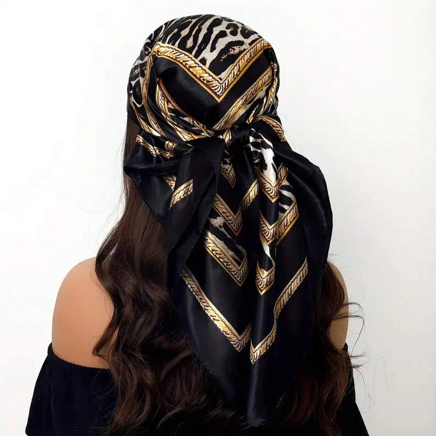 90x90 Autumn Winter Square Scarf Celebrity Style Decorative Shawl New Elegant Square Scarf Simple Professional Small Neck Scarf - Leopard Print, Zebra Print, White - View 1