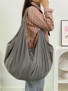 Large Capacity Solid Color Pattern Shoulder Bag, Japanese Minimalist Unprinted Style Tote Bag, Soft Corduroy Fabric Women's Crossbody Bag, Casual Practical Multipurpose Backpack Shopping Bag, Suitable For Work, Study, Travel, Unisex