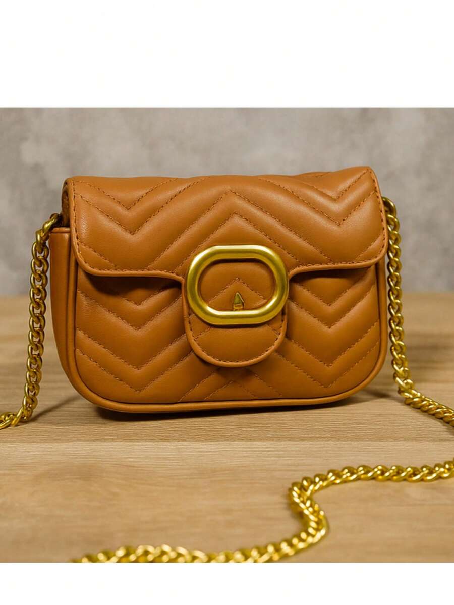 Women's Small Crossbody Bag With Chain Strap Party Bag - Brown - View 1
