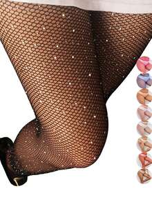 Women's Rhinestone Decorated Fishnet Tights, Shiny Mesh Pantyhose, Available In Multiple Colors, Suitable For Party And Nightclub Wear - Multicolor - View 2