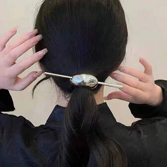 复古中式优雅金属新月形发夹，复古宫廷风时尚发夹，纯色锌合金，发髻固定夹，发簪