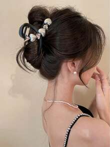 1pc Elegant Heart-Shaped Plastic Hair Claw Clip, Fashionable Hair Accessory Suitable For Everyday Wear - Multicolor - View 5
