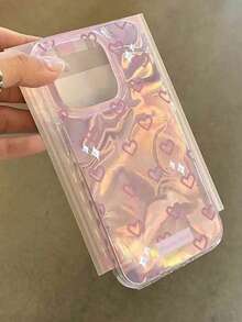 时尚新款韩版INS粉色爱心手机壳，兼容 16 Pro Max、17、15 Pro、12（女士款）、14（双层）、14（波纹极简少女风）、11（全包硬壳） - 粉色 - 查看 3