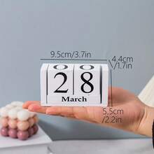 1pc Wooden Perpetual Calendar Desktop Decor, Wooden Calendar Desktop Ornament, Home Office Desk Decoration - Multicolor - View 5