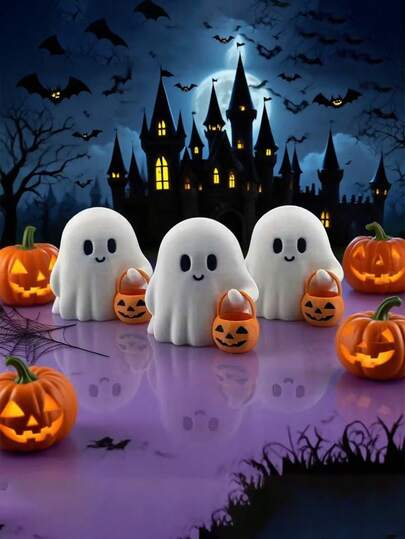 1 Stück süße Halloween Statue - Harz Geist mit Kürbis Korb, dekorative Kunstform, ohne Strom, ideal für Innenraum Halloween Dekoration, Party Zubehör und Geschenke, Halloween Deko