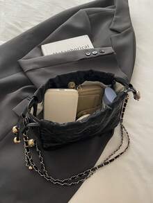 1 pièce Sac seau à cordon de serrage de couleur unie avec sangle à chaîne, sac à épaule mode pour femmes