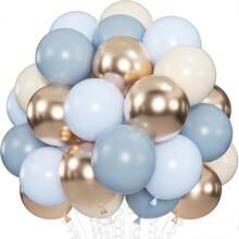 35pcs/Set 10-Inch Ice Silk Misty Blue, Macaron Blue, Metallic Champagne Gold And Vintage Sand White Balloon Set, Suitable For Birthday, Wedding Decoration, Graduation Decoration, Back To School, Engagement, Bridal Shower, Balloon Arrangement, Balloon Party - Mist Blue - View 1