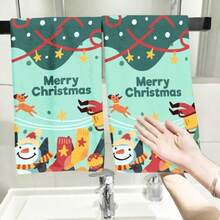 2PCS Christmas Kitchen Towels Merry Christmas Snowman Reindeer Stars Fingertip Towel, Quick Dry, Highly Absorbent,, Suitable For, Hotel, Travel, Dining Room, Winter Decor Gift