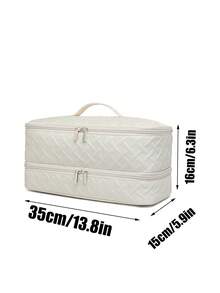 便携式吹风机收纳袋 - 双层大容量化妆品收纳包，适用于旅行、浴室和办公室 | 带拉链的美容工具收纳袋，可装吹风机、化妆刷和化妆品 | 小巧便携，适合桌面、度假和日常使用 | 化妆包 | 化妆袋 | 化妆包 | 洗漱包 | 旅行必备 | 邮轮必备 | 度假必备 | 男女通用 - 白色 - 查看 9