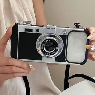 1 Stück Vintage 3D Kamera Handyhülle kompatibel mit Apple 16/16 Pro/16 Pro Max/17 Pro Max, S24 Ultra/S25 Ultra/S25/S25 Plus, stoßfeste Kamera Handyhülle mit abnehmbarem Trageriemen, TPU+PC Material