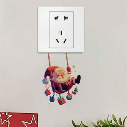 Pegatina de interruptor de luz de Papá Noel oscilante estilo festival - Impermeable, vinilo mate extraíble para decoración de dormitorio, sala de estar, baño, decoración navideña del baño, decoración del hogar para fiestas, vinilo de alta calidad, decoradores del hogar, regalos navideños