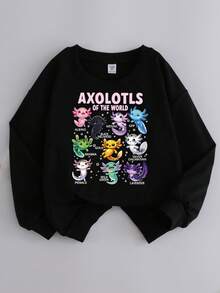 Sudadera con cuello redondo de manga larga y hombros caídos con estampado de dibujos animados para niña preadolescente. Prenda de punto para el otoño y el invierno. Nueva moda de otoño, Halloween