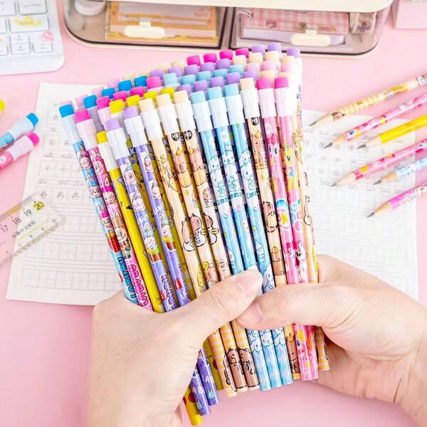 12pcs/Set Pokemon Themed Pencils With Eraser Caps, Creative Cartoon Stationery Gifts For Students