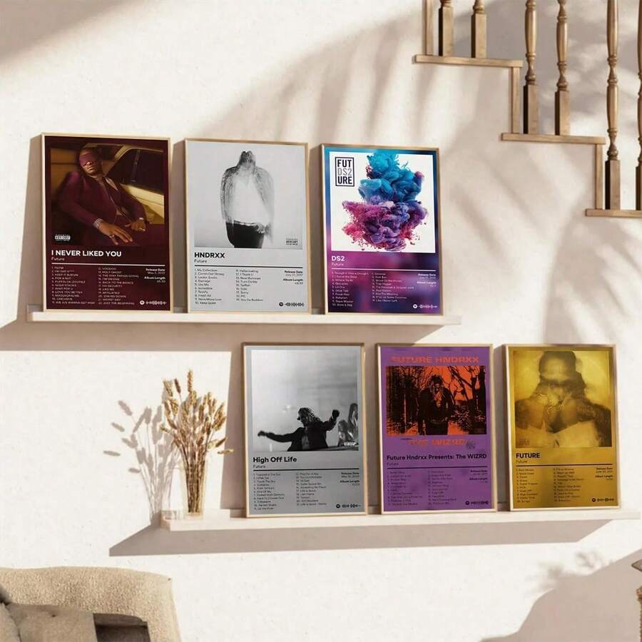 6pcs/Set Music Album Art Painting, Canvas Wall Art, Artwork Wall Painting Suitable For Home Decor, Room Decor, Bedroom Decor, Living Room Decoration, Bathroom Decor, Wall Decor, Optional Wall Art With Frame