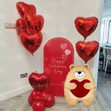 1 Set de Globos con Forma de Corazón y Oso Adorable, Incluye 1 Globo de Papel de Aluminio Rojo de 18 Pulgadas y Globos de Látex Rojos. Adecuado para el Día de San Valentín, Fiesta de Cumpleaños, Decoración de Cumpleaños, Decoración de Fiesta, Despedida de Soltera, Fiesta de Compromiso, Boda, Propuesta. - Multicolor - Ver 1