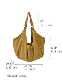 Große Kapazität einfarbiges Muster Schultertasche, weicher Cord Stoff, Damen Umhängetasche, lässige vielseitige Shopper Tasche, geeignet für Arbeit, Studium, Reisen