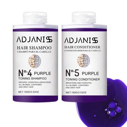 ADJANISS 100g+100g Set, No. 4 Purple Shampoo And No. 5 Purple Conditioner, Blonde Enhancer, Purple Toning Shampoo, Repairs, Hydrates & Brightens, For All Blonde, Lightened & Grey Hair