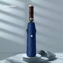 Automatischer Faltregenschirm mit imitiertem Bambusgriff, vergrößert, verstärkt, verstärkt, geeignet für sonnige und regnerische Tage, Herren Business Regenschirm